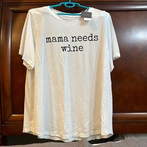 NWT white mama needs wine tee plus size 3x. V neck short sleeve